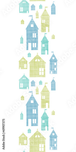 Houses blue green textile texture vertical seamless pattern