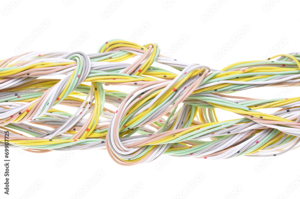Swirl of computer cable isolated on white background
