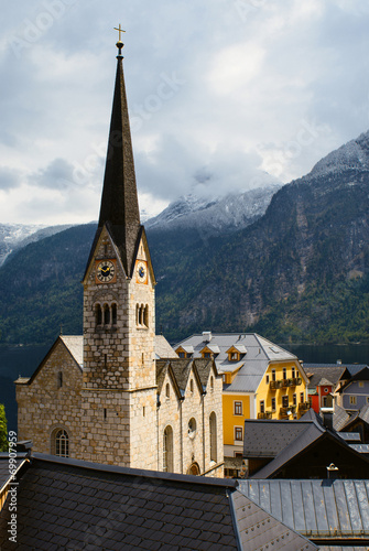 Evangelical Church of Hallstatt. Alps © gilitukha
