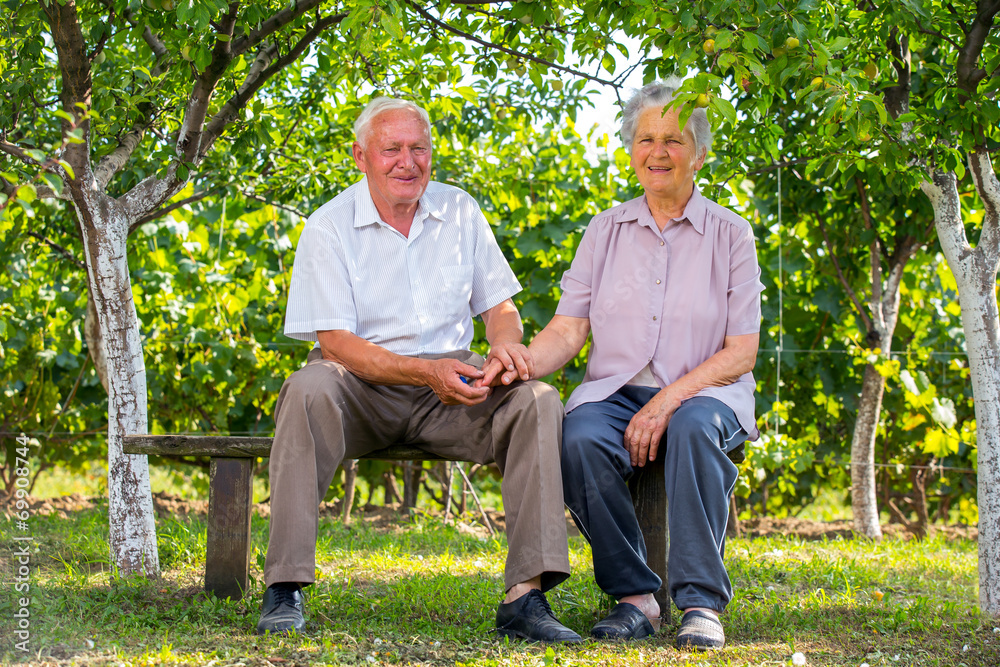 Nice senior couple together in a summer park