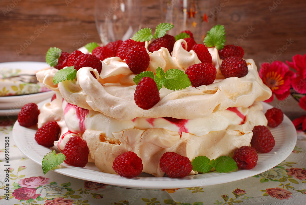 pavlova cake with raspberries pavlova cake with raspberries