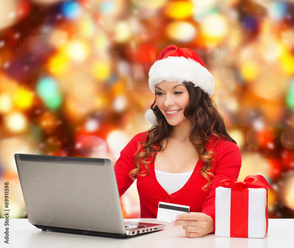 smiling woman with credit card and laptop smiling woman with credit card and laptop