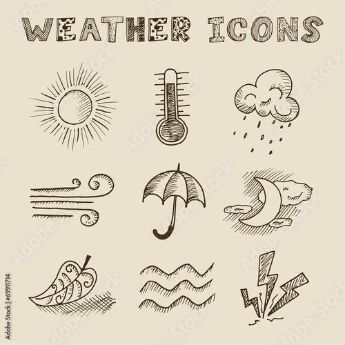 Vector hand draw weather icon set