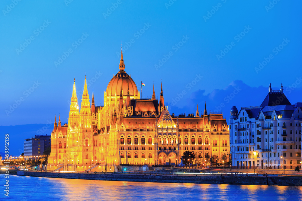 Hungarian Parliament Building in Budapest, night view