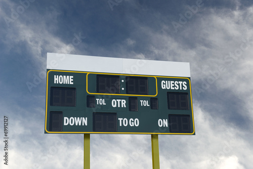 american football scoreboard with blue sky