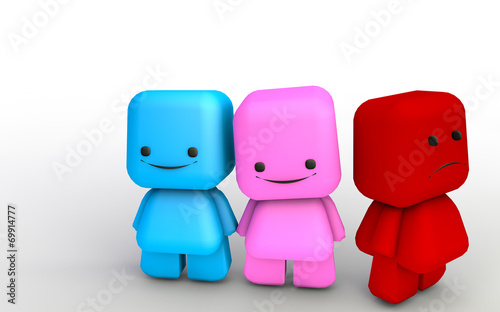 Happy couple and a mad third person concept with 3D illustration