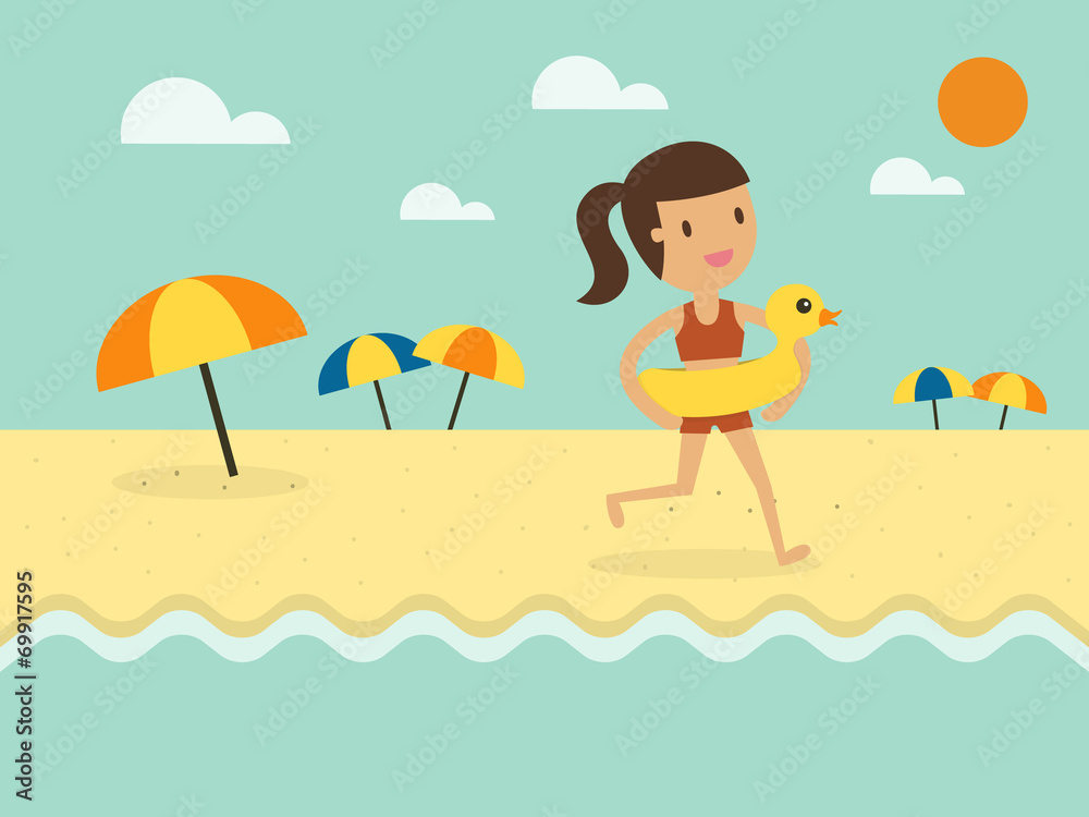 happy woman running on the beach happy woman running on the beach