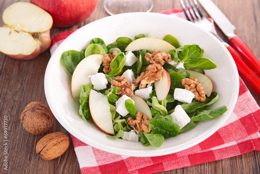 autumn salad with apple, cheese and walnut