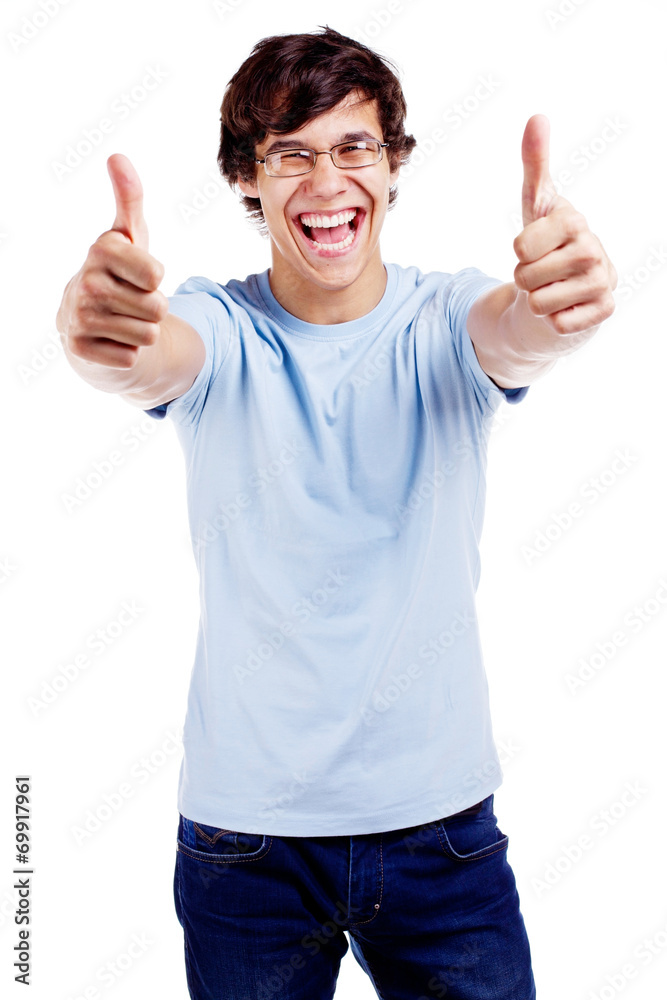 Cheerful guy showing thumbs up Cheerful guy showing thumbs up