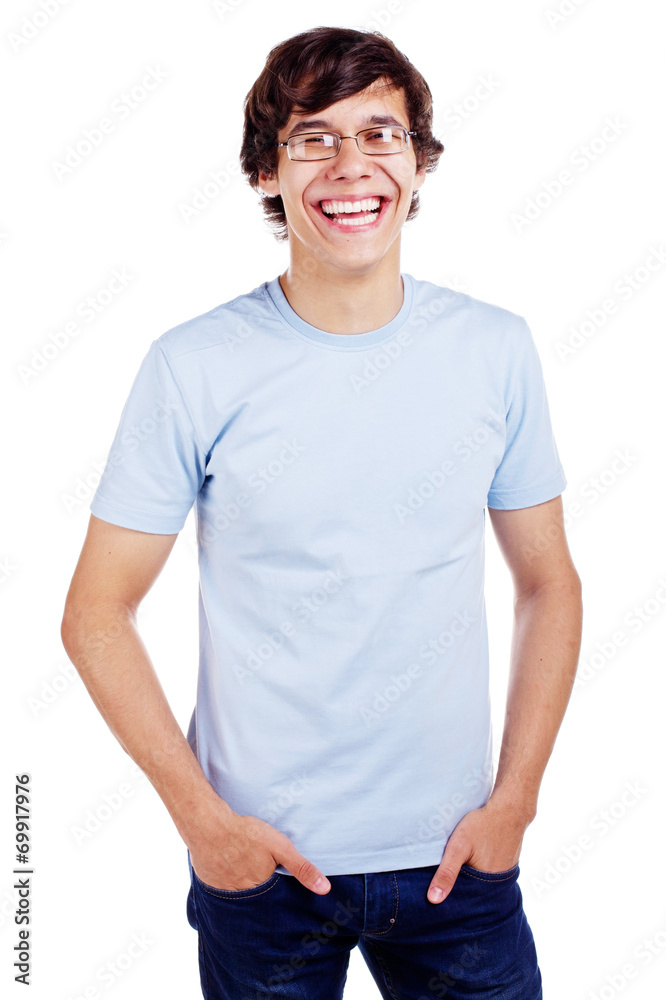 Laughing guy with hands in pockets Laughing guy with hands in pockets