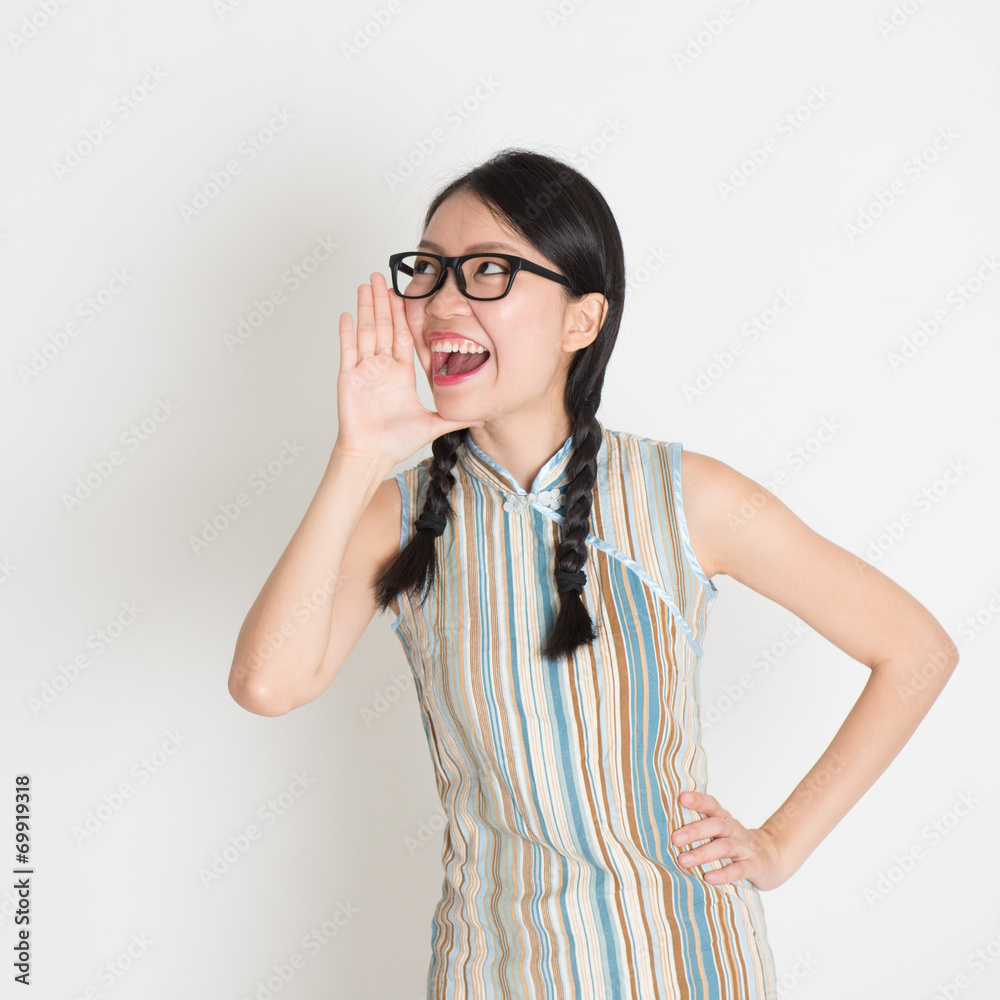 Asian Chinese female shouting loud Asian Chinese female shouting loud