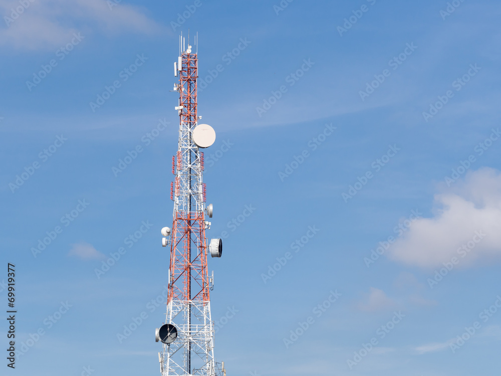 Telecommunications tower in a day of clear blue sky. Telecommunications tower in a day of clear blue sky.