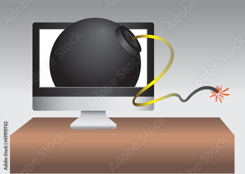 ignited Bomb Out of Computer Monitor