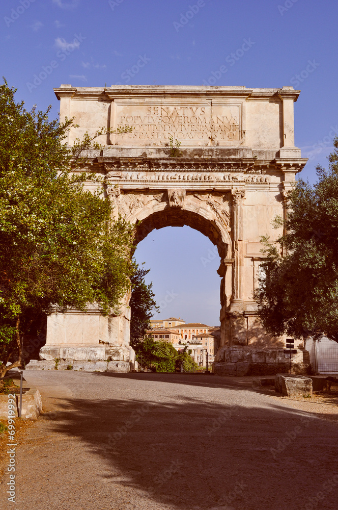 Retro look Arch of Titus in Rome