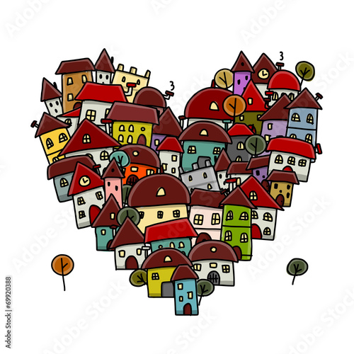 City of love, heart shape sketch for your design