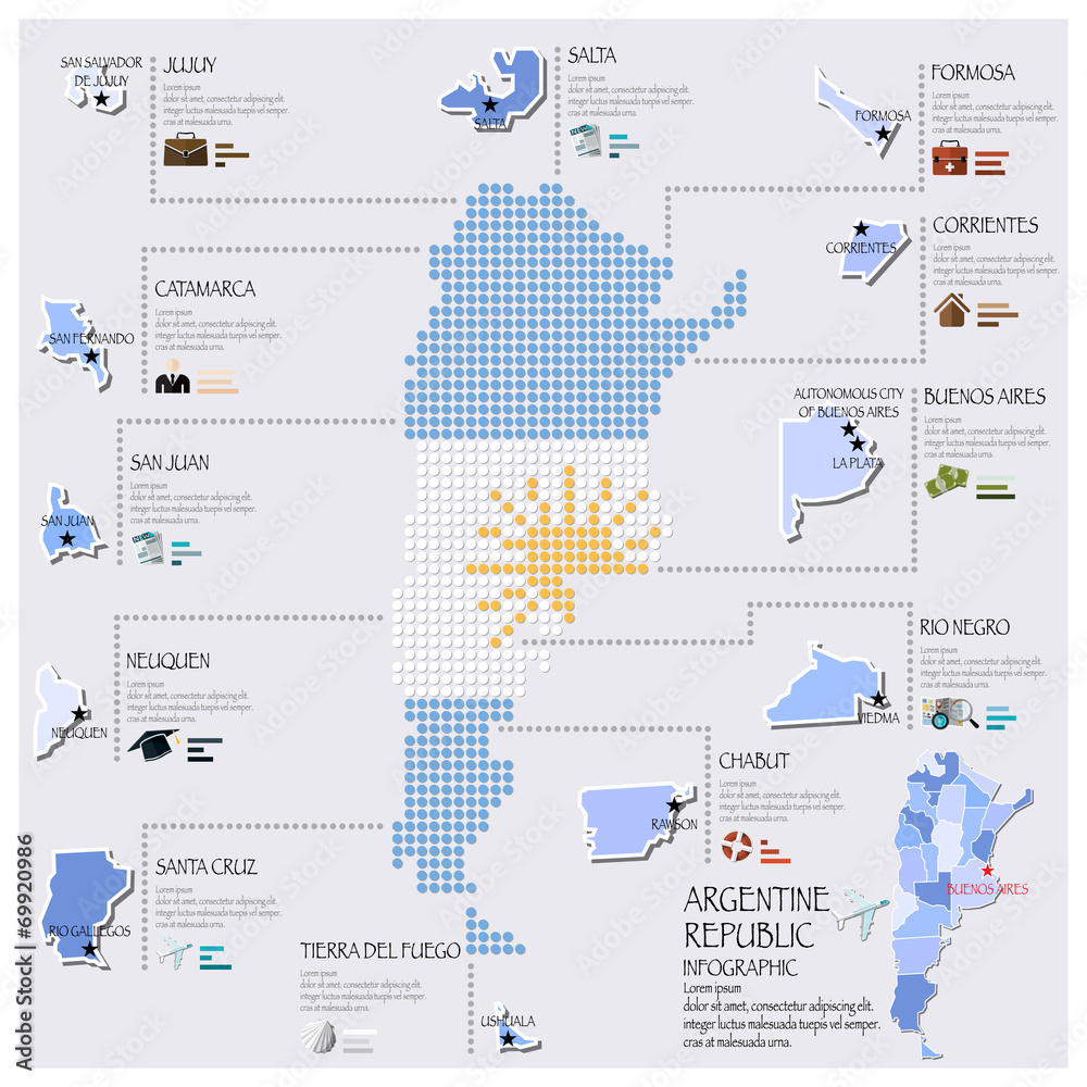 Dot And Flag Map Of Argentina Infographic Design