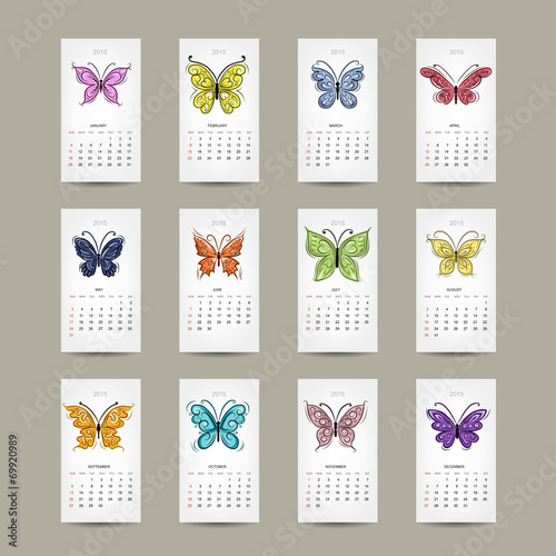 Calendar grid 2015, buttyrfly design