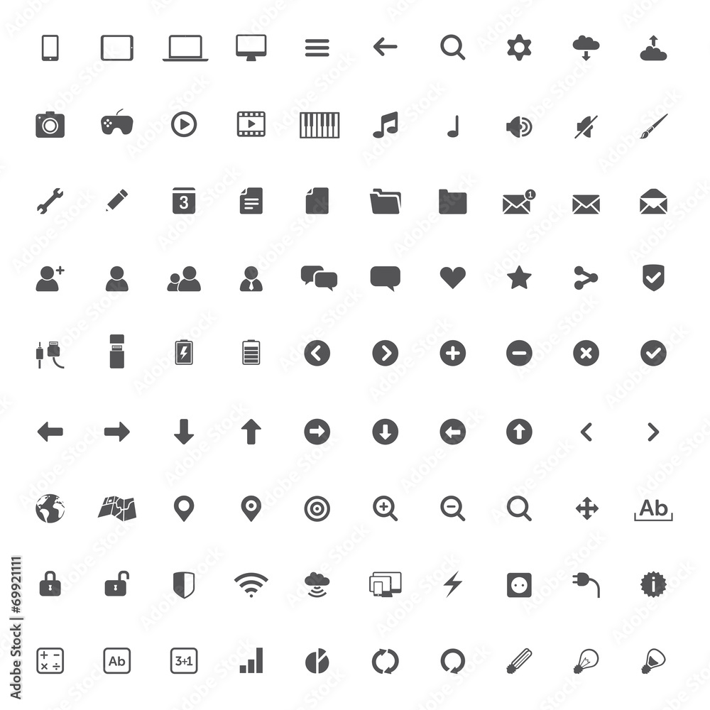 Set of multimedia icons for web and mobile on white Set of multimedia icons for web and mobile on white