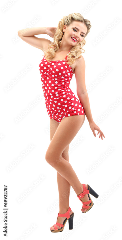 Beautiful girl with pretty smile in pinup style, isolated Beautiful girl with pretty smile in pinup style, isolated