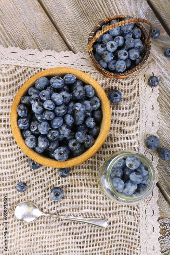 Fresh blueberries on wooden table Fresh blueberries on wooden table