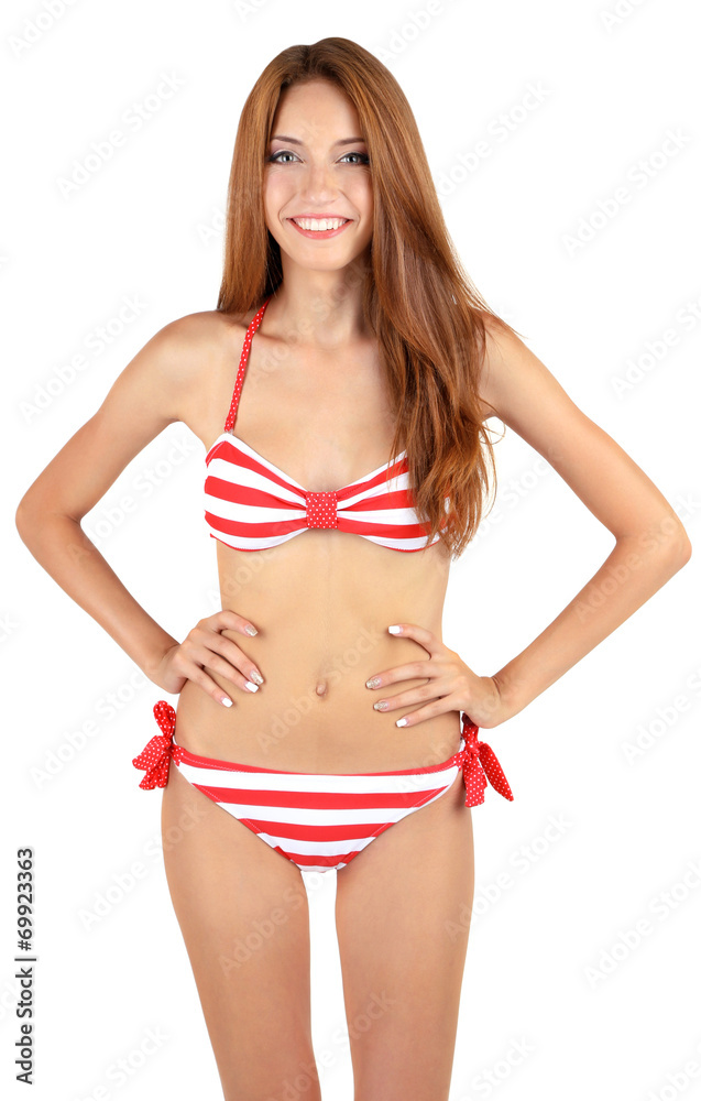 Beautiful young woman in swimsuit isolated on white Beautiful young woman in swimsuit isolated on white