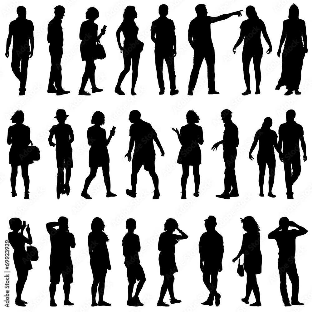 Black silhouettes of beautiful mans and womans