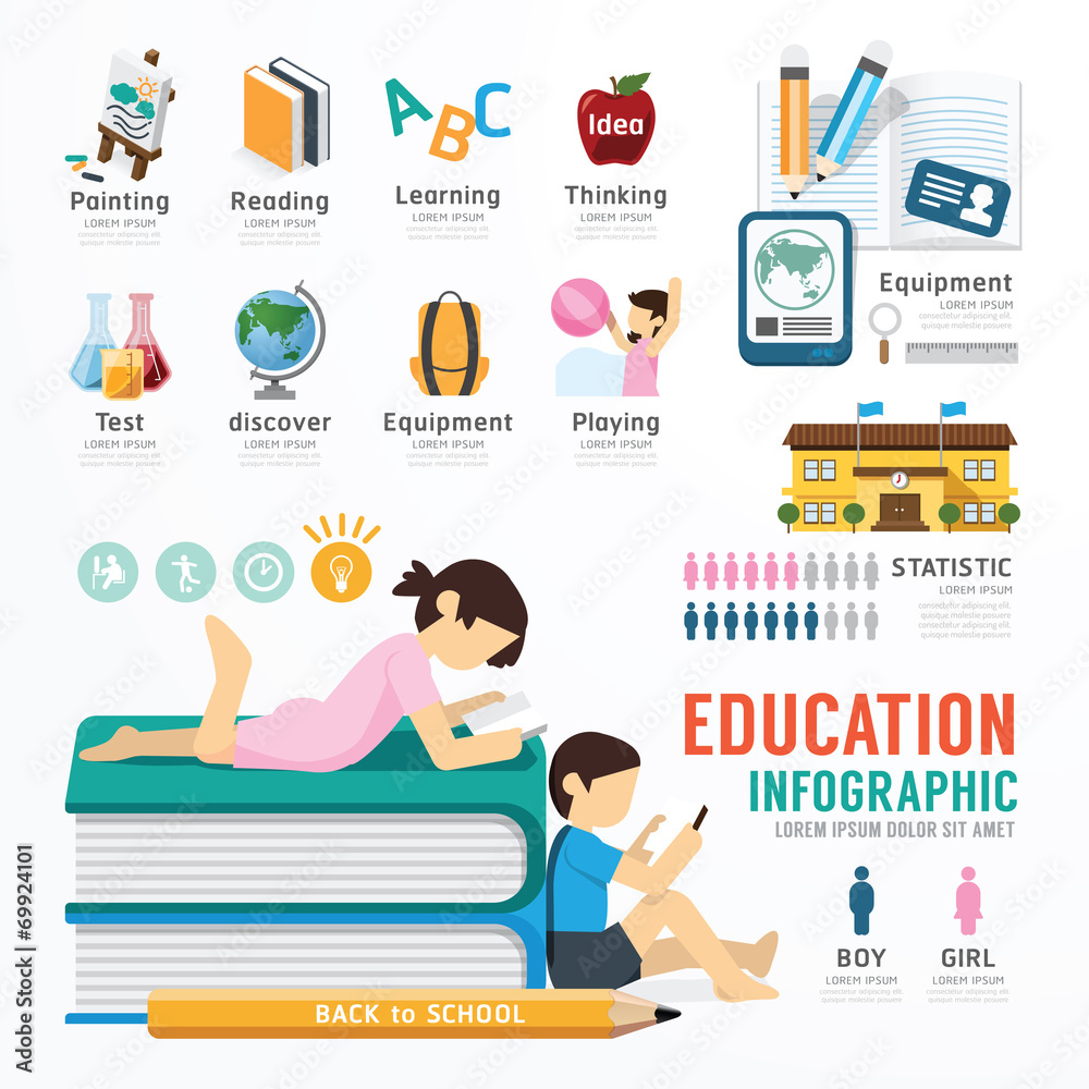 Infographic Education Template Design . Concept Vector - obrazy, fototapety, plakaty 
