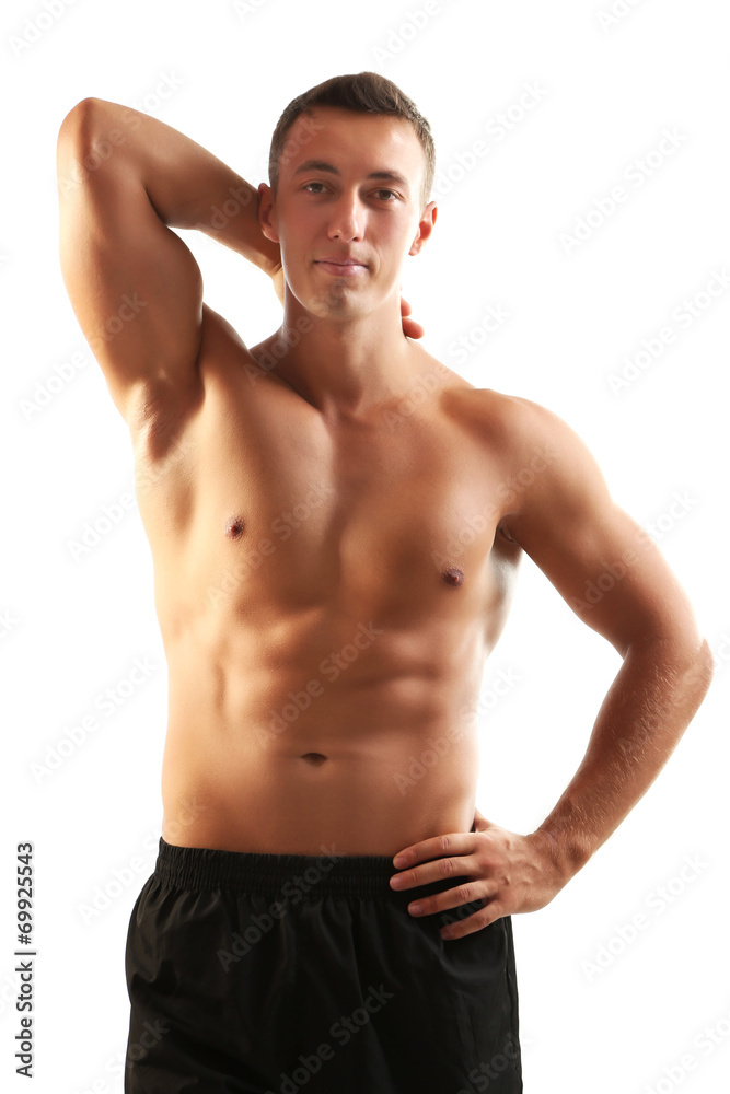 Handsome muscle young man isolated on white Handsome muscle young man isolated on white