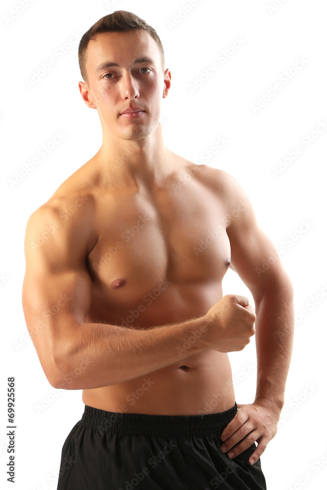 Handsome muscle young man isolated on white