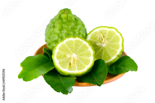 Kiffir lime (Citrus hystrix DC.) Isolated with Clipping Path.