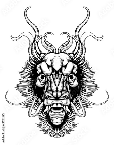 Woodblock style dragon