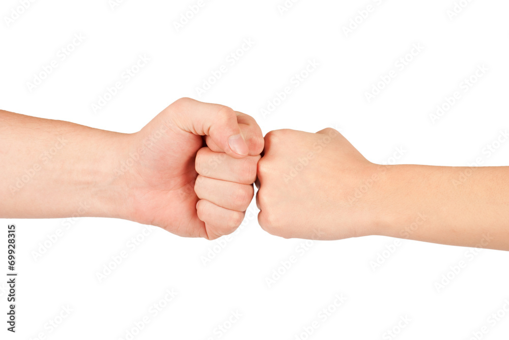 Two hands: man and woman, isolated on white Two hands: man and woman, isolated on white