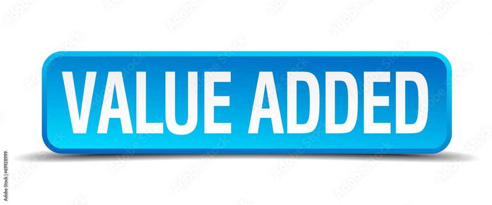 value added blue 3d realistic square isolated button value added blue 3d realistic square isolated button
