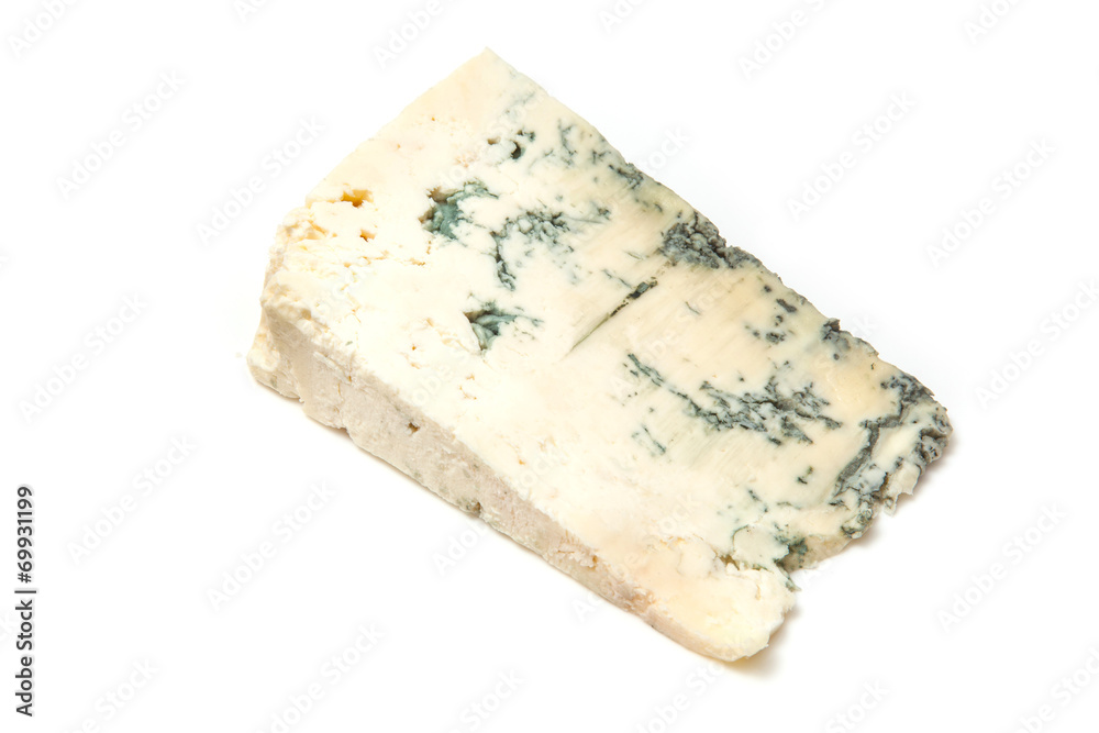 Gorgonzola Italian cheese isolated on a white studio background.