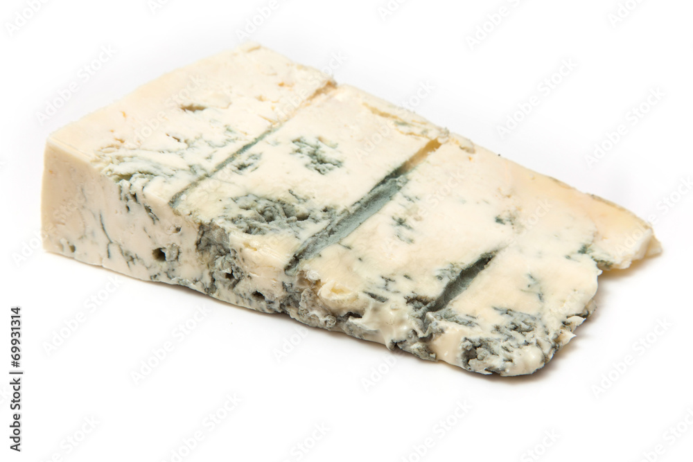 Gorgonzola Italian cheese isolated on a white studio background.