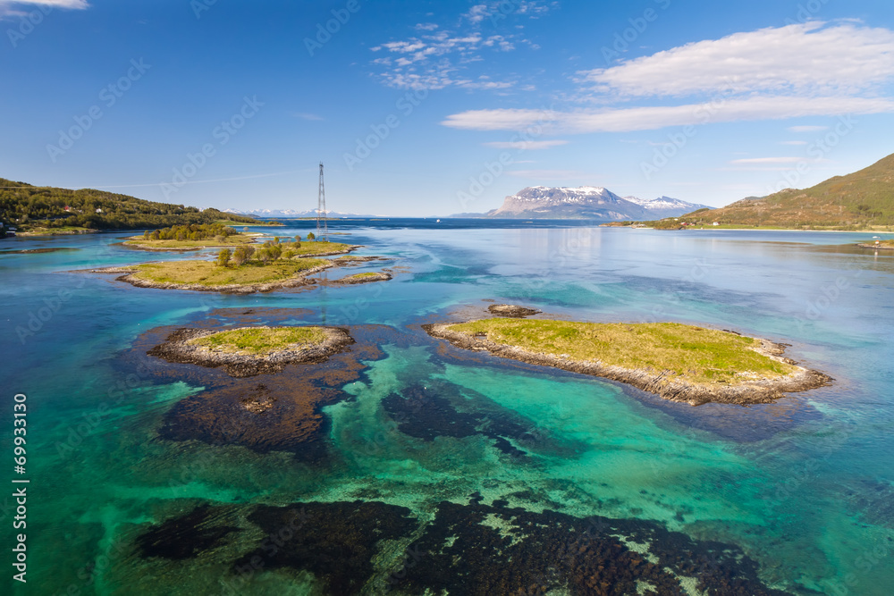 fjord with small island. Tipical view of lofoten