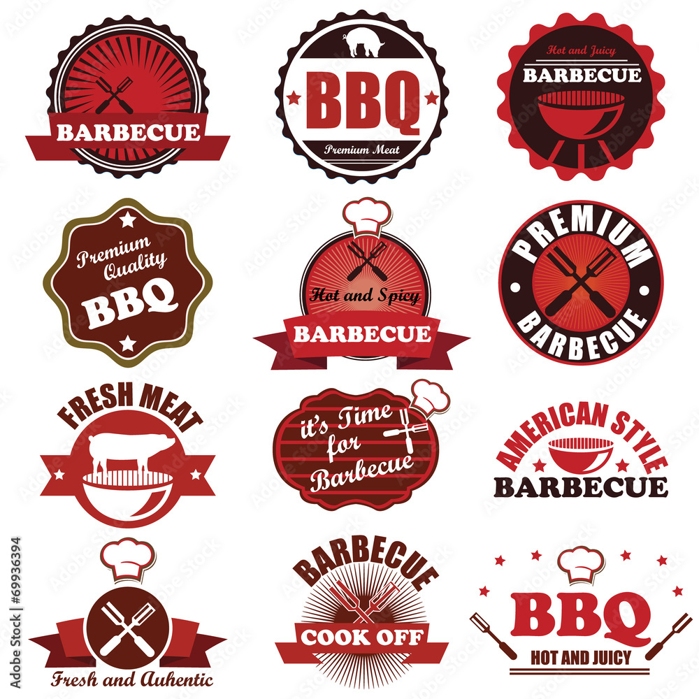 BBQ grill vector badge labels collection. Vector Illustration ep