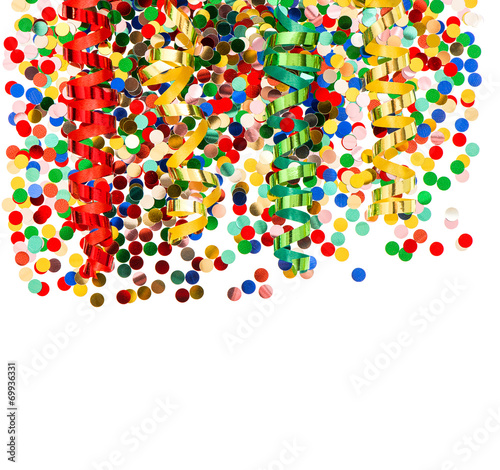 colorful party decoration with confetti and shiny streamer