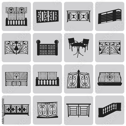 Vector Doorway and Balcony Black Icons and Element set3. Vector