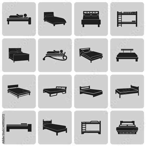 Vector black bed icons set on white background set1. Vector Illu