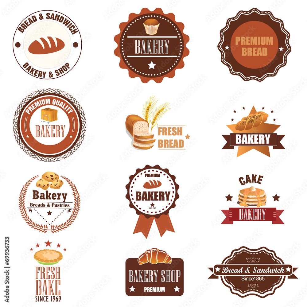 Collection of vintage retro bakery logo badges and labels. Vecto Stock ...