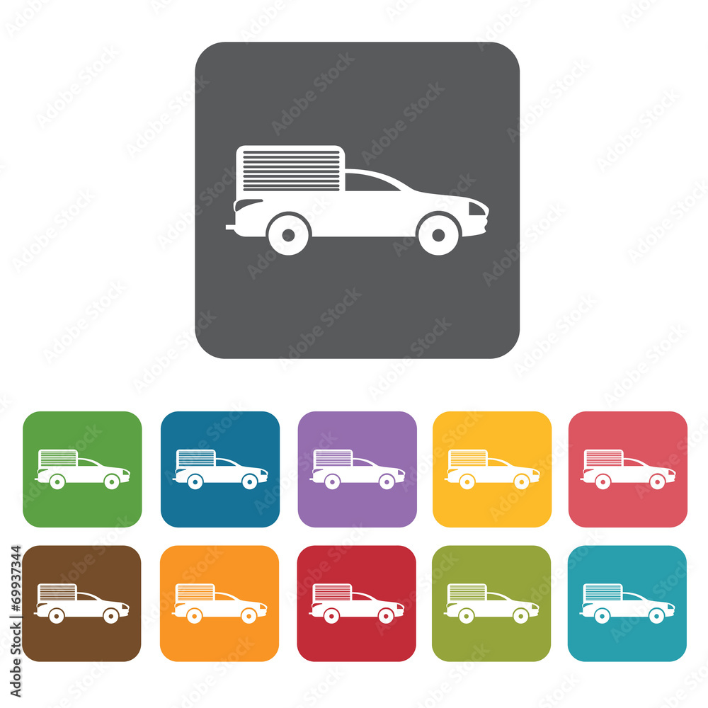 Off road car icons set. Rectangle colourful 12 buttons. Vector i Off road car icons set. Rectangle colourful 12 buttons. Vector i