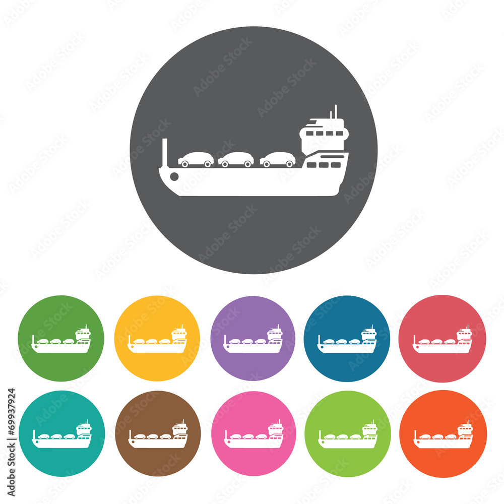 Tanker ship icons set. Round colourful 12 buttons. Vector illust Tanker ship icons set. Round colourful 12 buttons. Vector illust