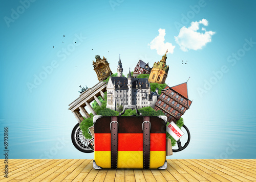 Germany  german landmarks  travel and retro suitcase