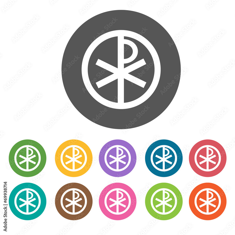 Symbols of christian icons set. Round colourful 12 buttons. Vect Symbols of christian icons set. Round colourful 12 buttons. Vect