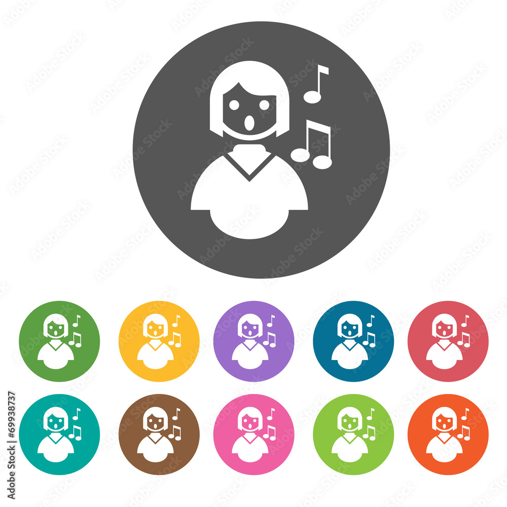 Fototapeta premium Choir singing icons set. Round colourful 12 buttons. Vector illu