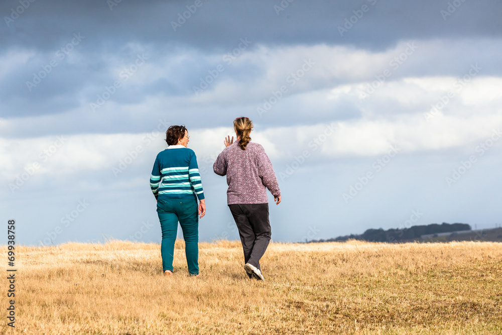 Women Mother Daughter Walking Exploring Landscape