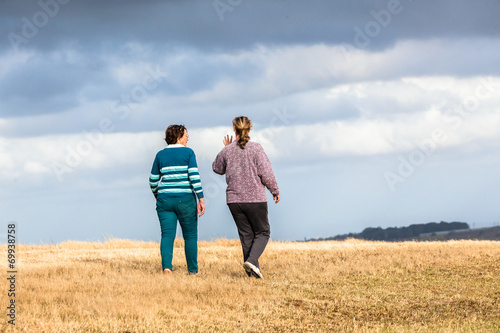 Women Mother Daughter Walking Exploring Landscape