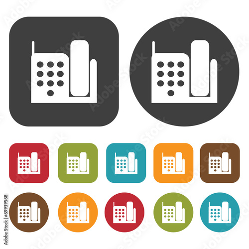 Phone icon symbol set. Telephone and home phone set. Round and r