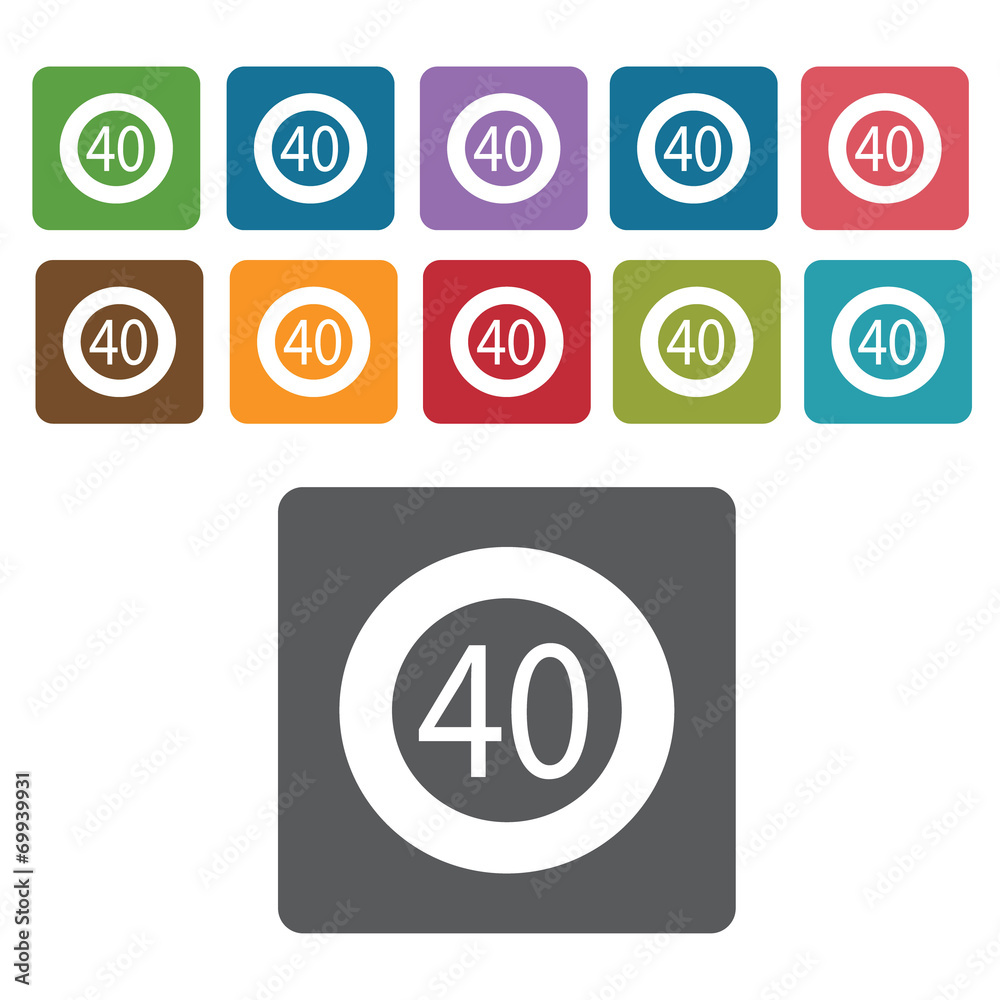 40 limit sign icon symbol set. Traffic signs set. Rectangle colo